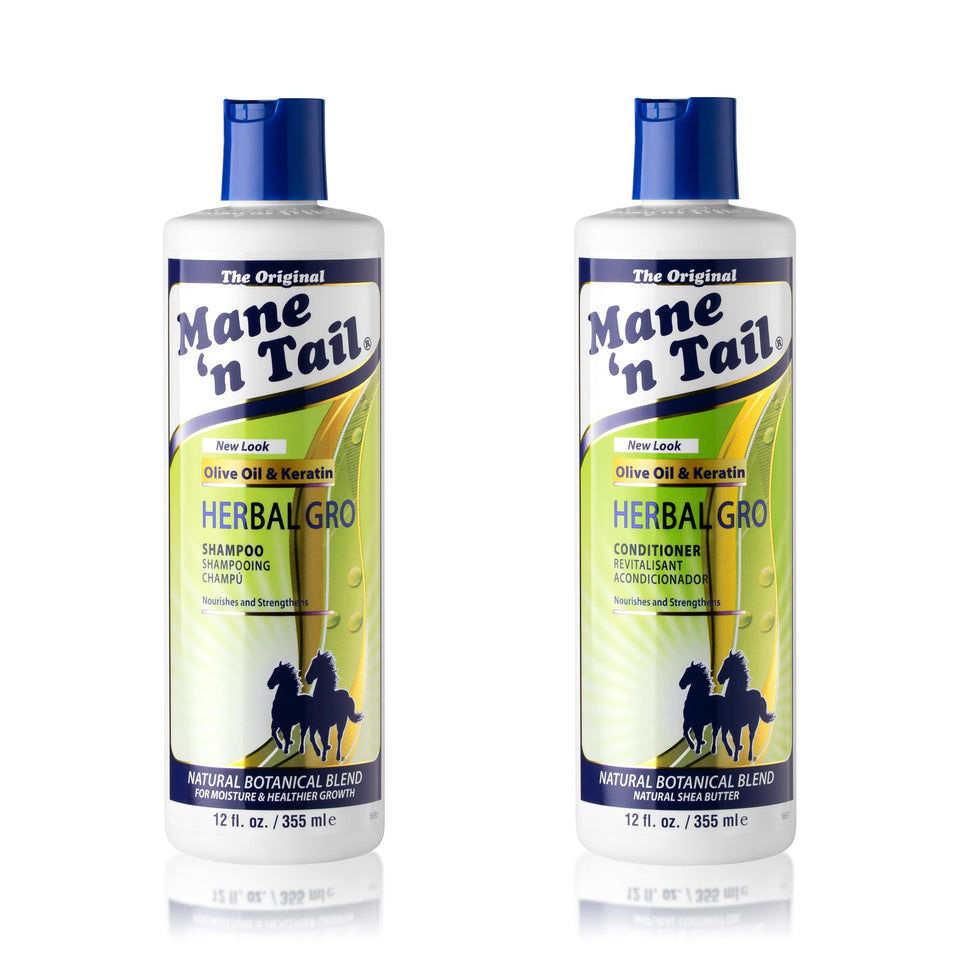 Mane 'n Tail front packaging showing both 12 oz bottles and benefits