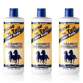 Mane 'n Tail front packaging showing three 16 oz bottles and product branding benefits