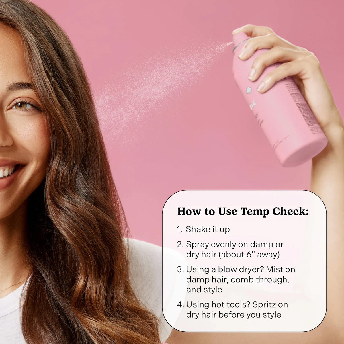 Mane spray applied to dry hair before flat iron showing frizz control benefit