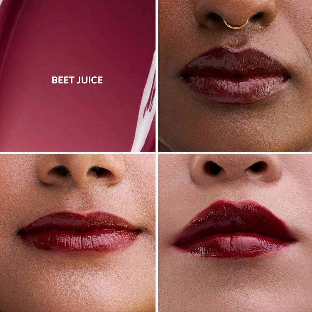 Mango People applicator depositing Beet Juice gloss for precise, even color