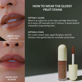 Mango People Jamun Jelly on lips as stain showing long-lasting tint