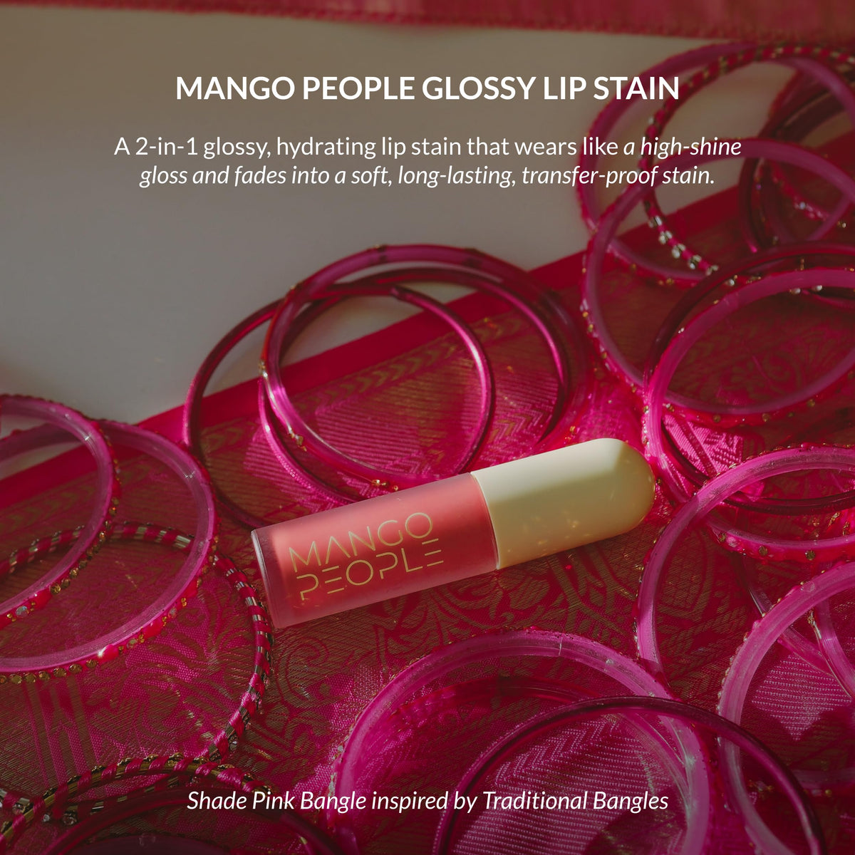 Mango People wand and glossy texture demonstrating smooth glide and shiny finish