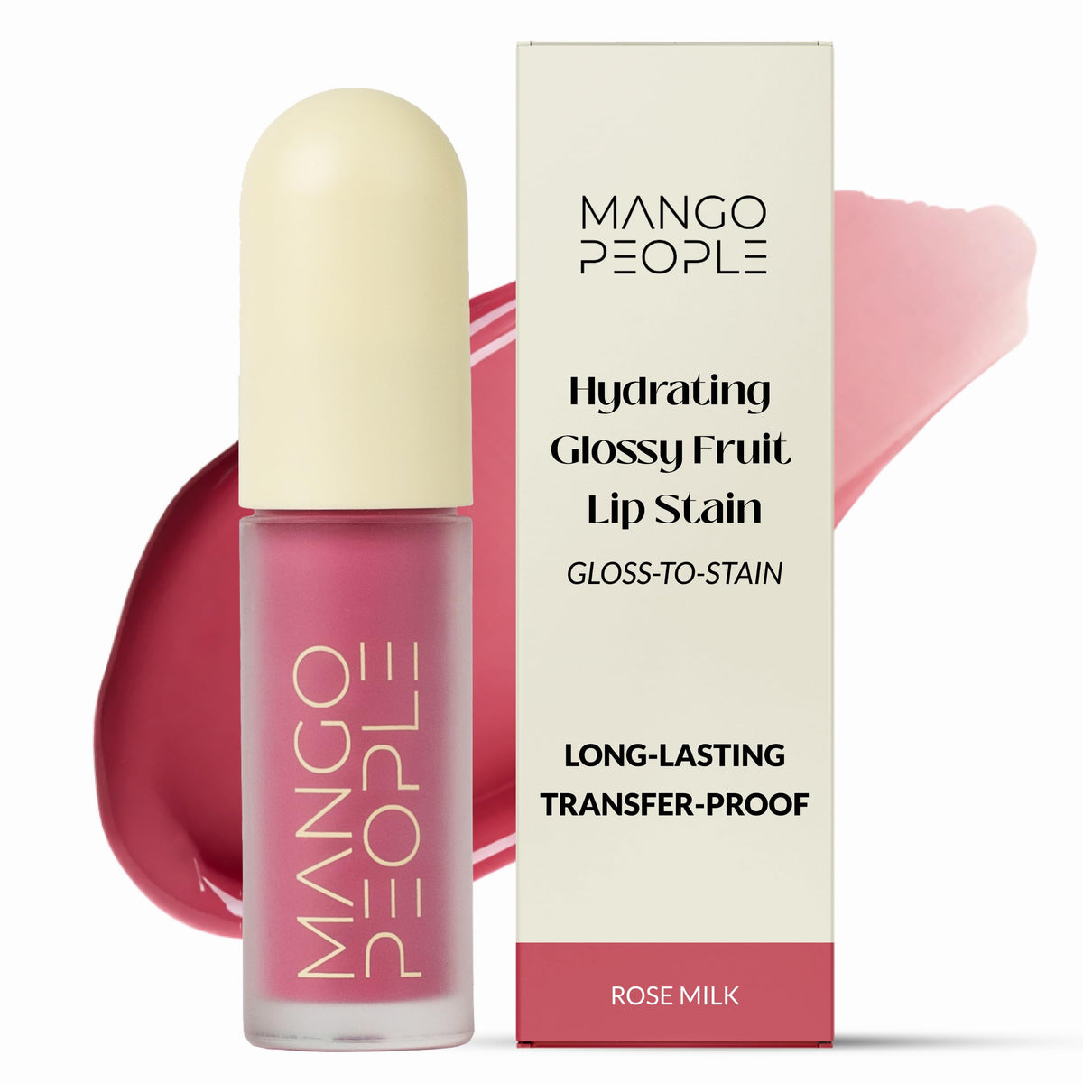 Mango People Rose Milk front packaging showing shade and glossy tube for instant shine