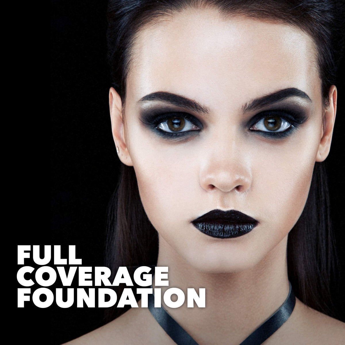 MANIC PANIC model wearing goth makeup using the white base for dramatic contrast