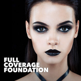 MANIC PANIC model wearing goth makeup using the white base for dramatic contrast