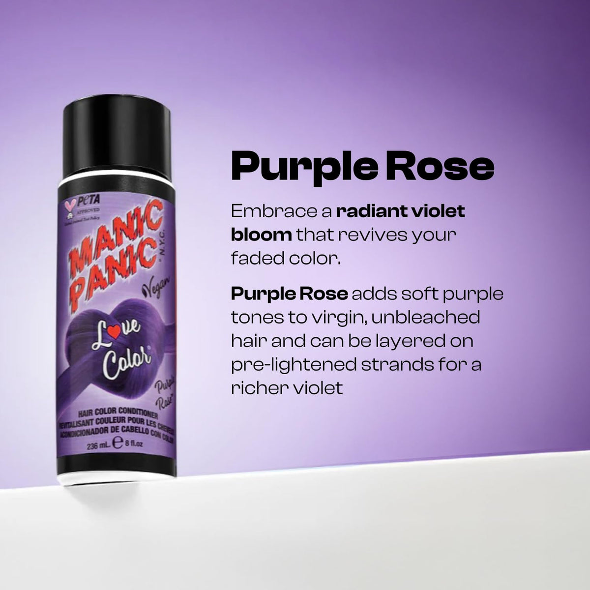 MANIC PANIC pouring conditioner texture showing creamy violet deposit