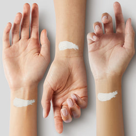 MANIC PANIC close-up swatch of white foundation that highlights opaque pigment and matte finish