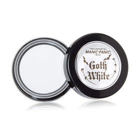 MANIC PANIC front packaging of goth white foundation showing product label and jar benefit bold base