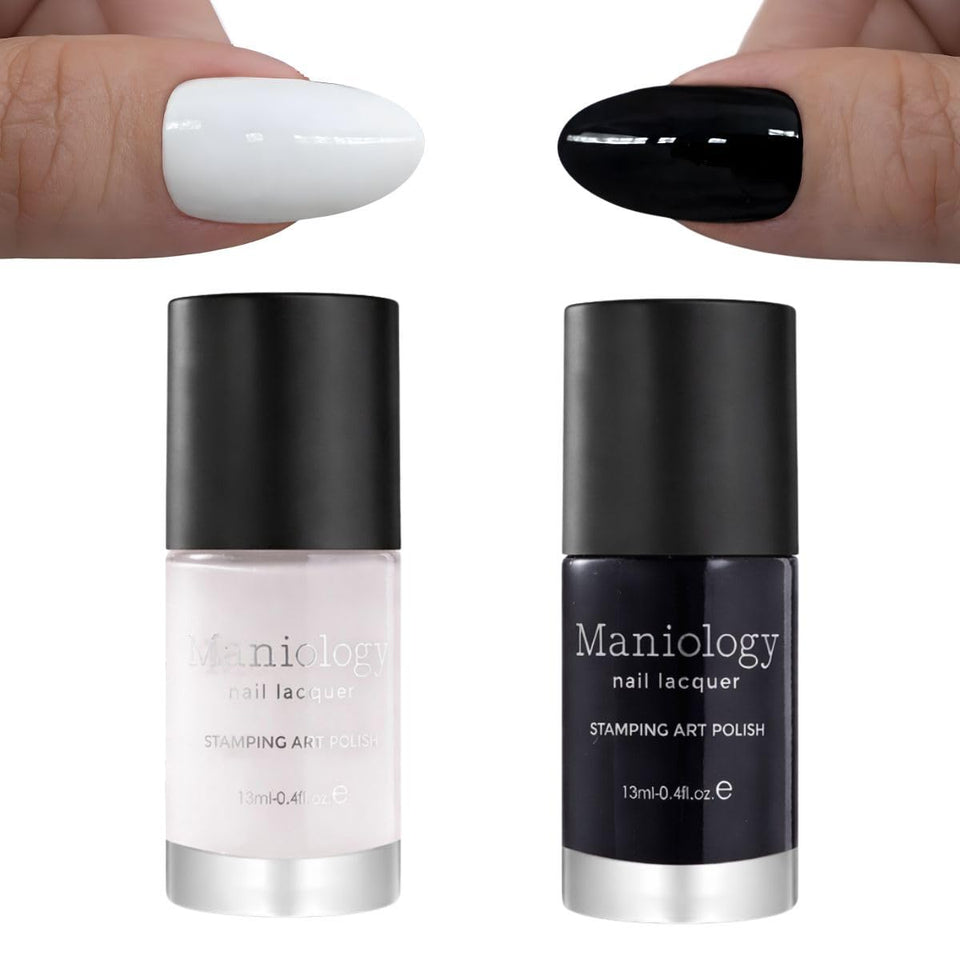 Maniology black bottle front view showing high pigment and bold contrast