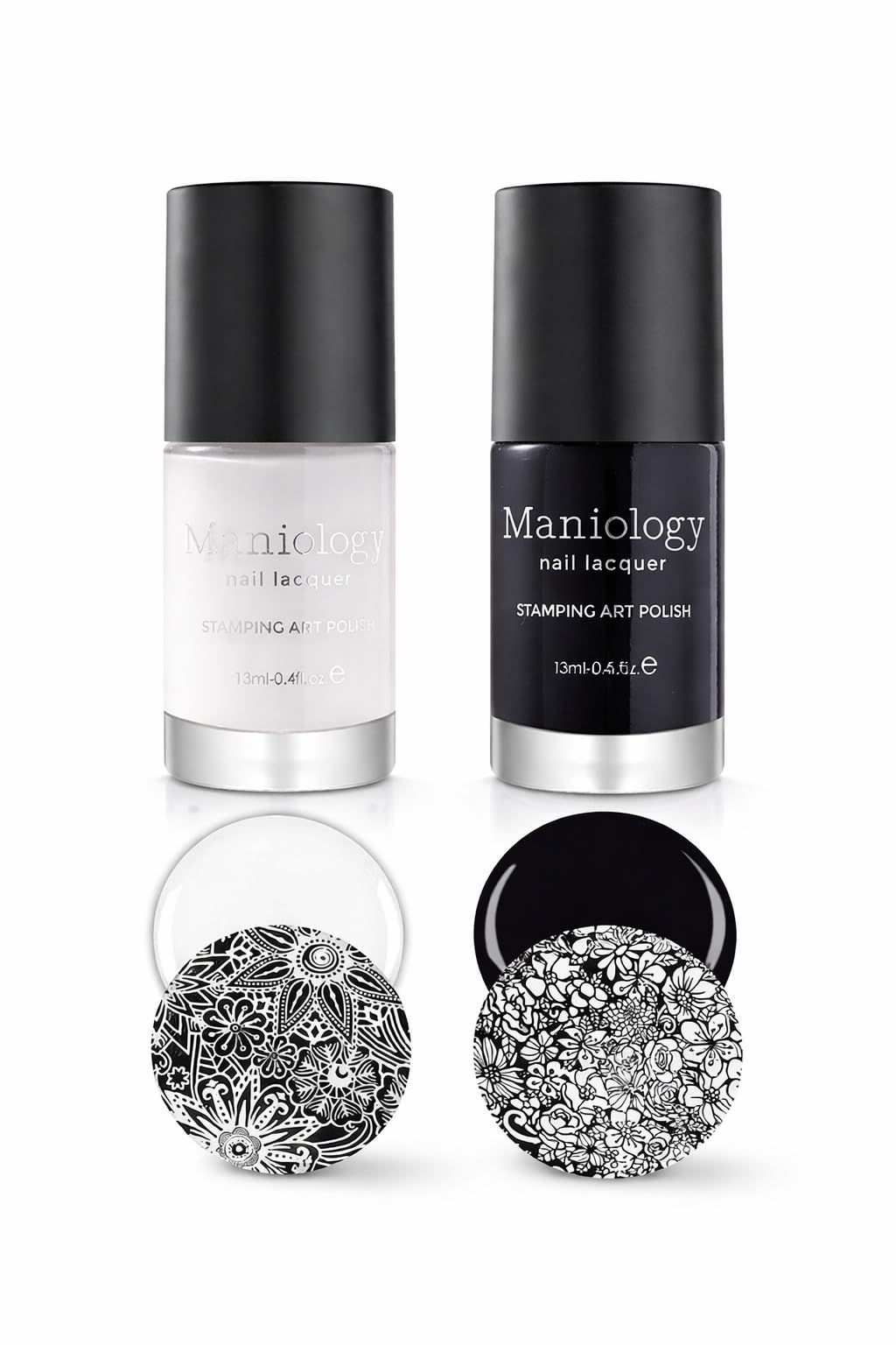 Maniology white bottle front view showing opaque coverage and bright finish