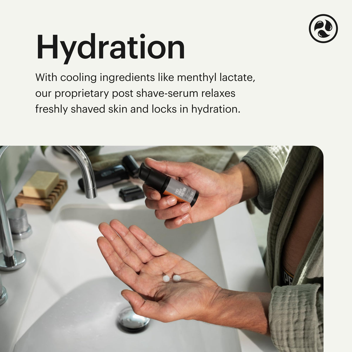 MANSCAPED bottle next to hand for 28ml size comparison and travel convenience