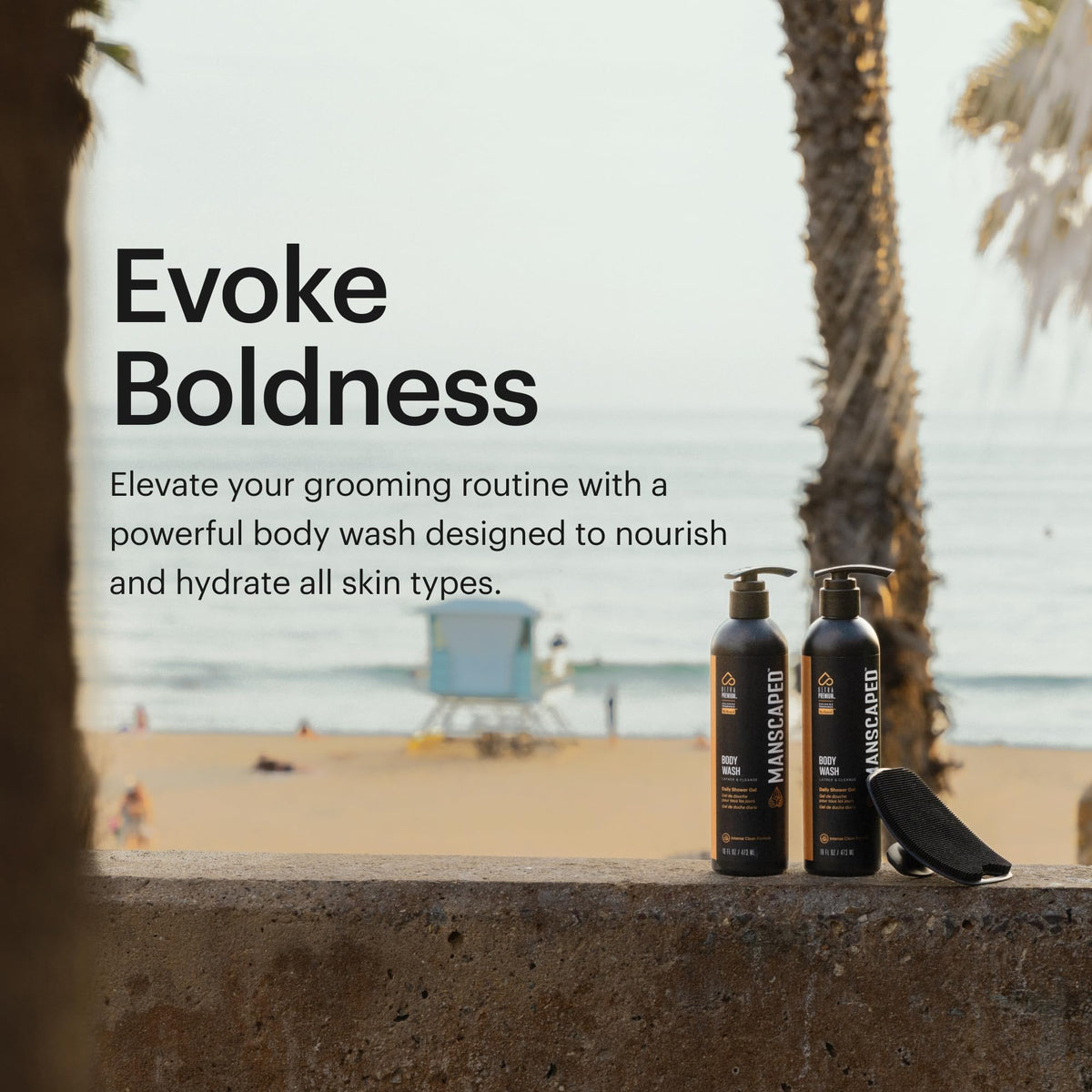 MANSCAPED aloe and sea salt ingredients displayed signaling soothing exfoliation