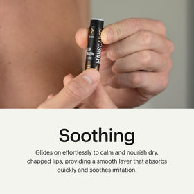 MANSCAPED lip balm next to coin showing scale and pocket-friendly portability benefit