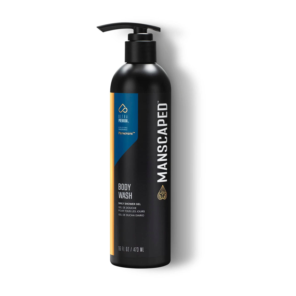 MANSCAPED Persevere front bottle showing label and 16 oz size, clear grooming benefit