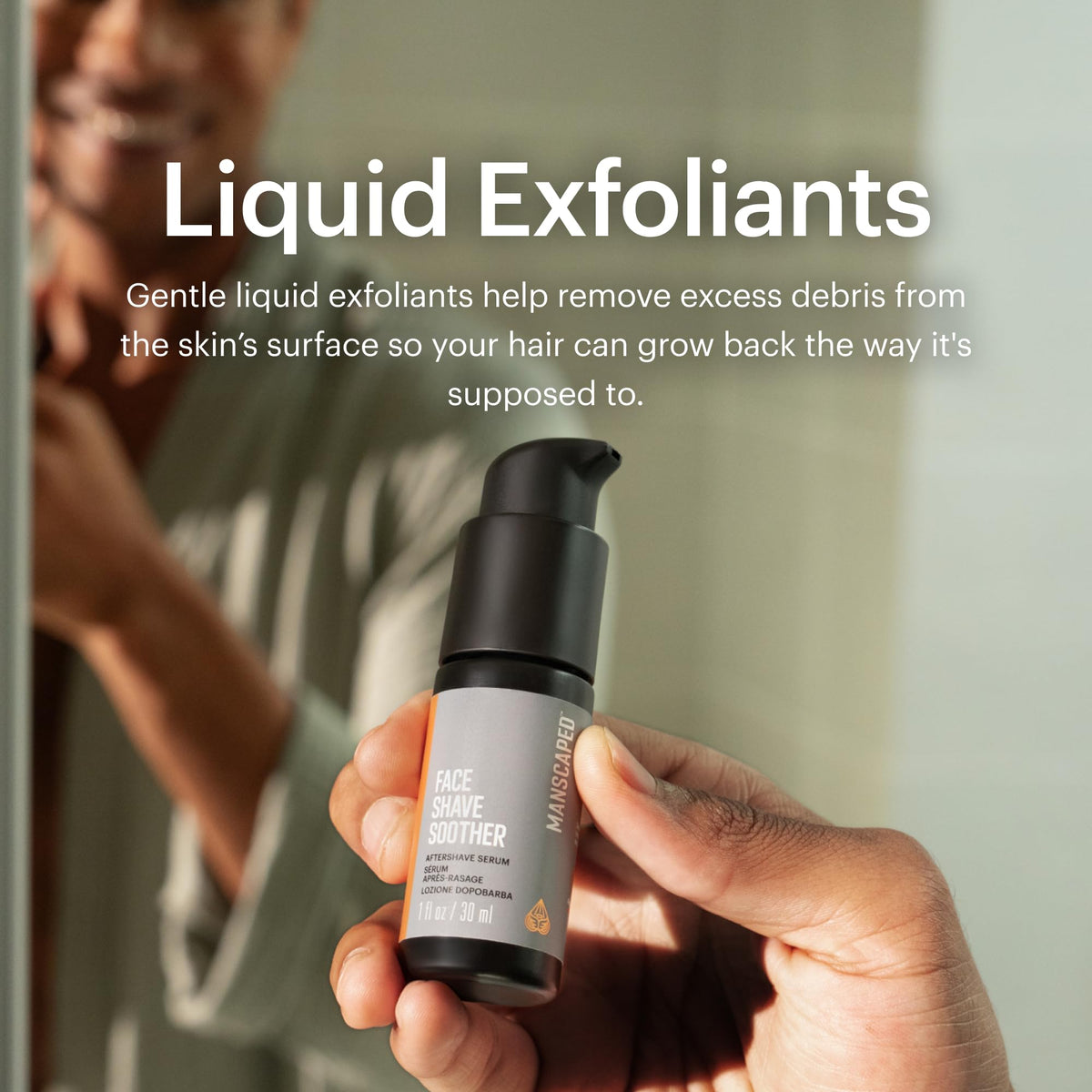 MANSCAPED pump dispensing serum into hand for controlled application and minimal waste