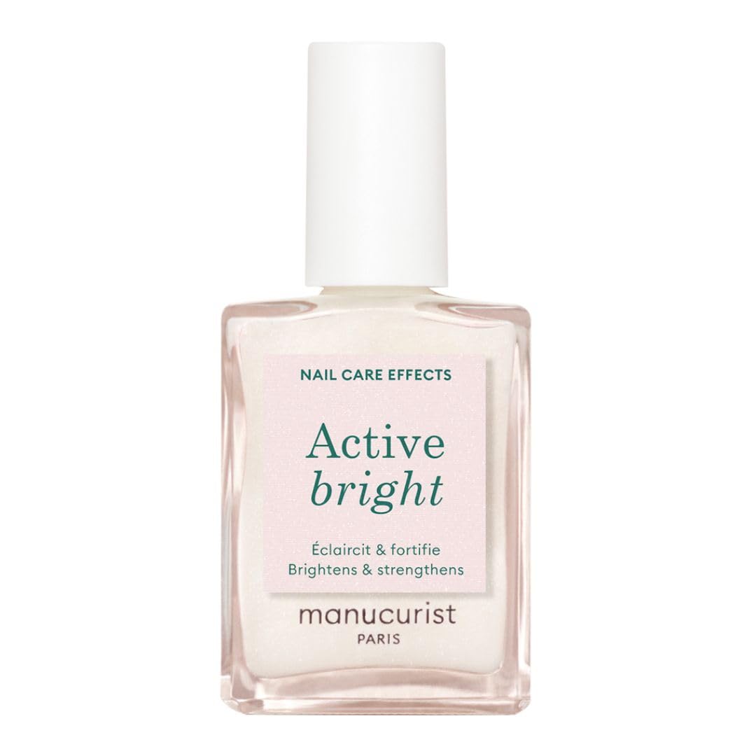 Manucurist Active Bright front bottle showing pearly white polish and brand benefit