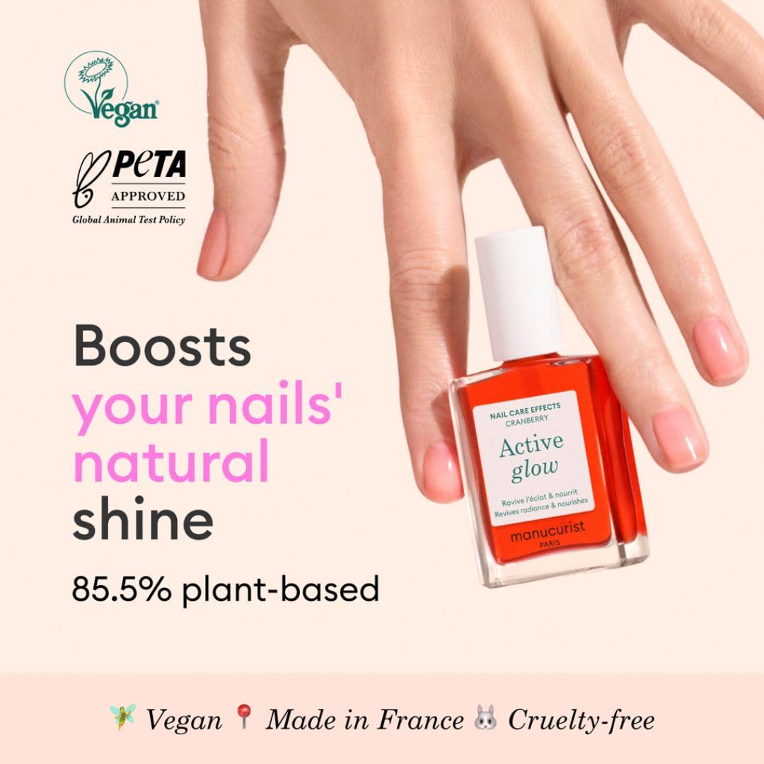 Manucurist brush stroke of Active Glow Cranberry demonstrating smooth application and fast-dry shine benefit: streak-free finish