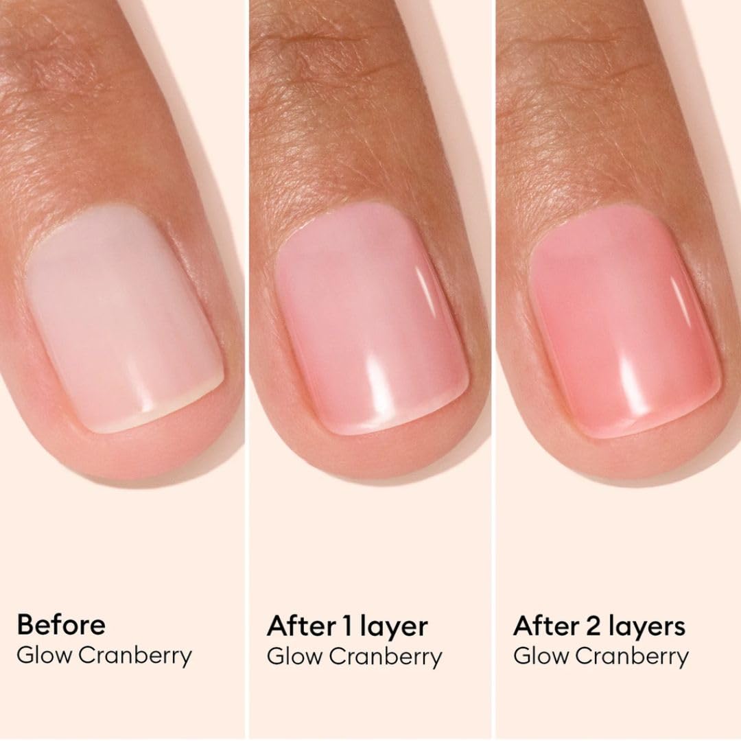 Product label and ingredient list on Manucurist Active Glow Cranberry emphasizing plant-based actives benefit: transparent formulation