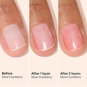 Product label and ingredient list on Manucurist Active Glow Cranberry emphasizing plant-based actives benefit: transparent formulation