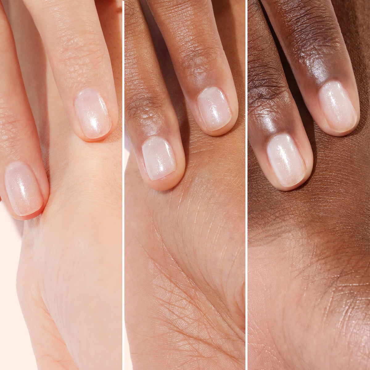 Manucurist manicure on hands in lifestyle scene showing natural luminous finish