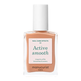Manucurist bottle front view showing golden-beige tint and elegant packaging benefit: clear cosmetic and care appeal