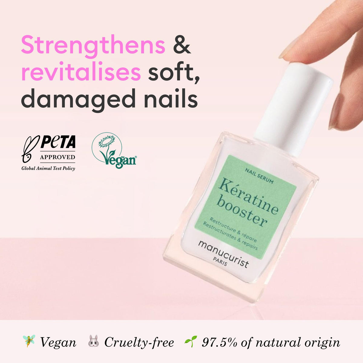 Manucurist brush applying serum to nail for quick-absorbent smoothing benefit