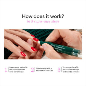 Manucurist corrector pen with castor and almond oil bottles showing gentle formula