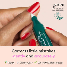 Manucurist corrector pen tip close-up demonstrating fine precision for clean edges