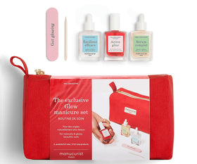 Manucurist red pouch kit front view showing products and travel convenience