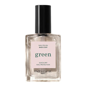 Manucurist bottle front view showing green base coat packaging and clear finish benefits