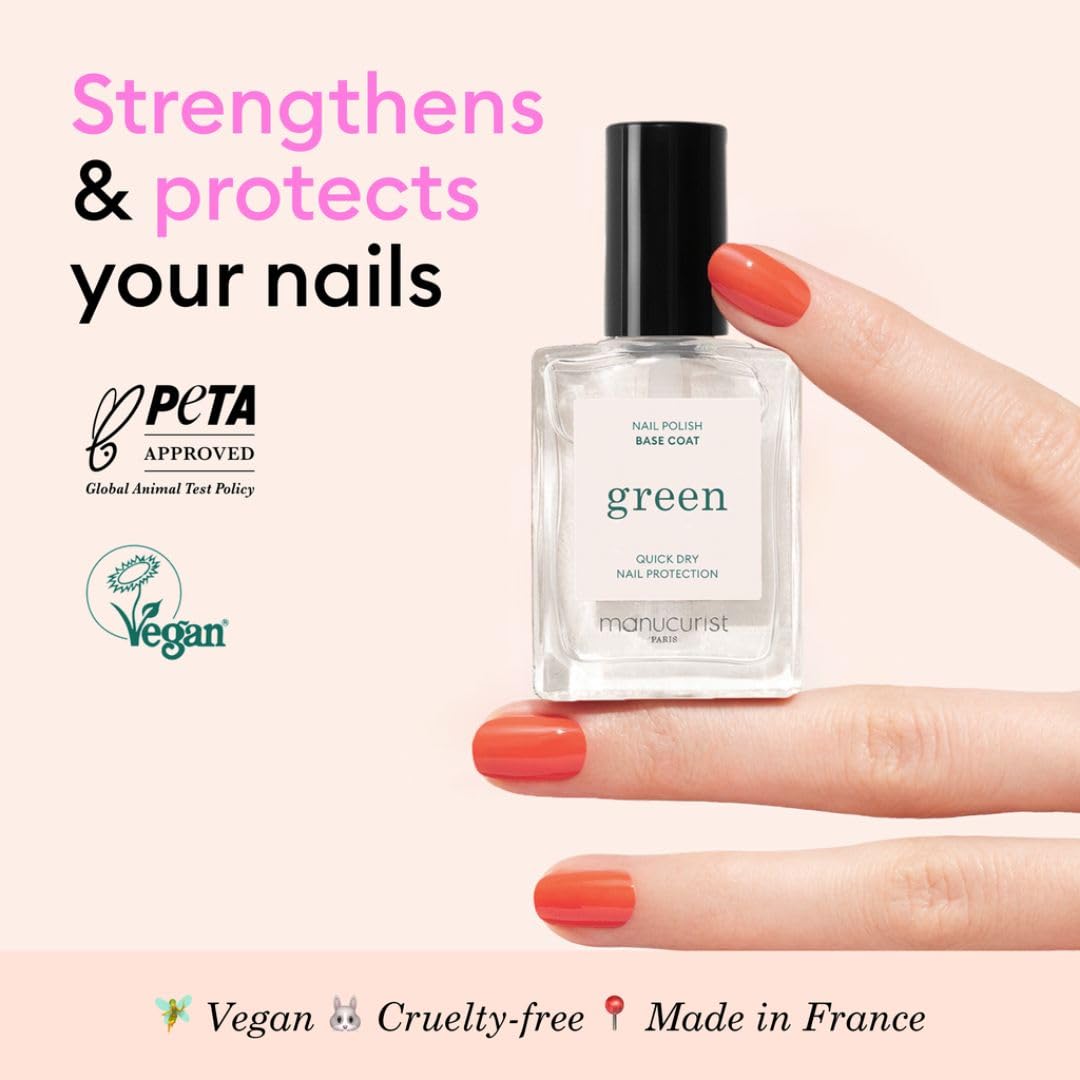 Close-up texture of Manucurist green base coat highlighting smooth nourishing formula