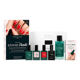 Manucurist kit front packaging shows full Green Flash set and benefit of complete at-home manicure