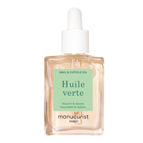 Manucurist Green Oil front bottle showing label and compact design benefit