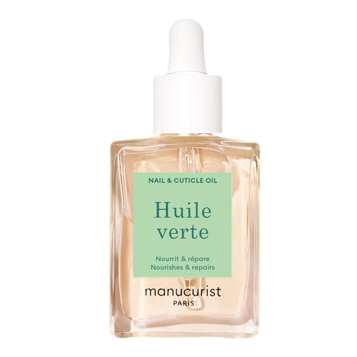 Manucurist Green Oil front bottle showing label and compact design benefit