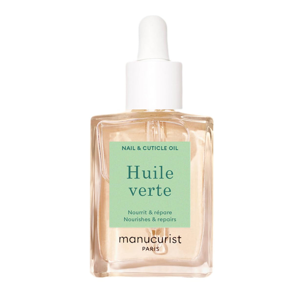 Manucurist Green Oil front bottle showing label and compact design benefit
