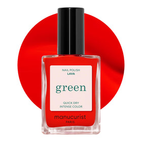 Manucurist Lava front bottle showing label and bright red color benefit vivid shade