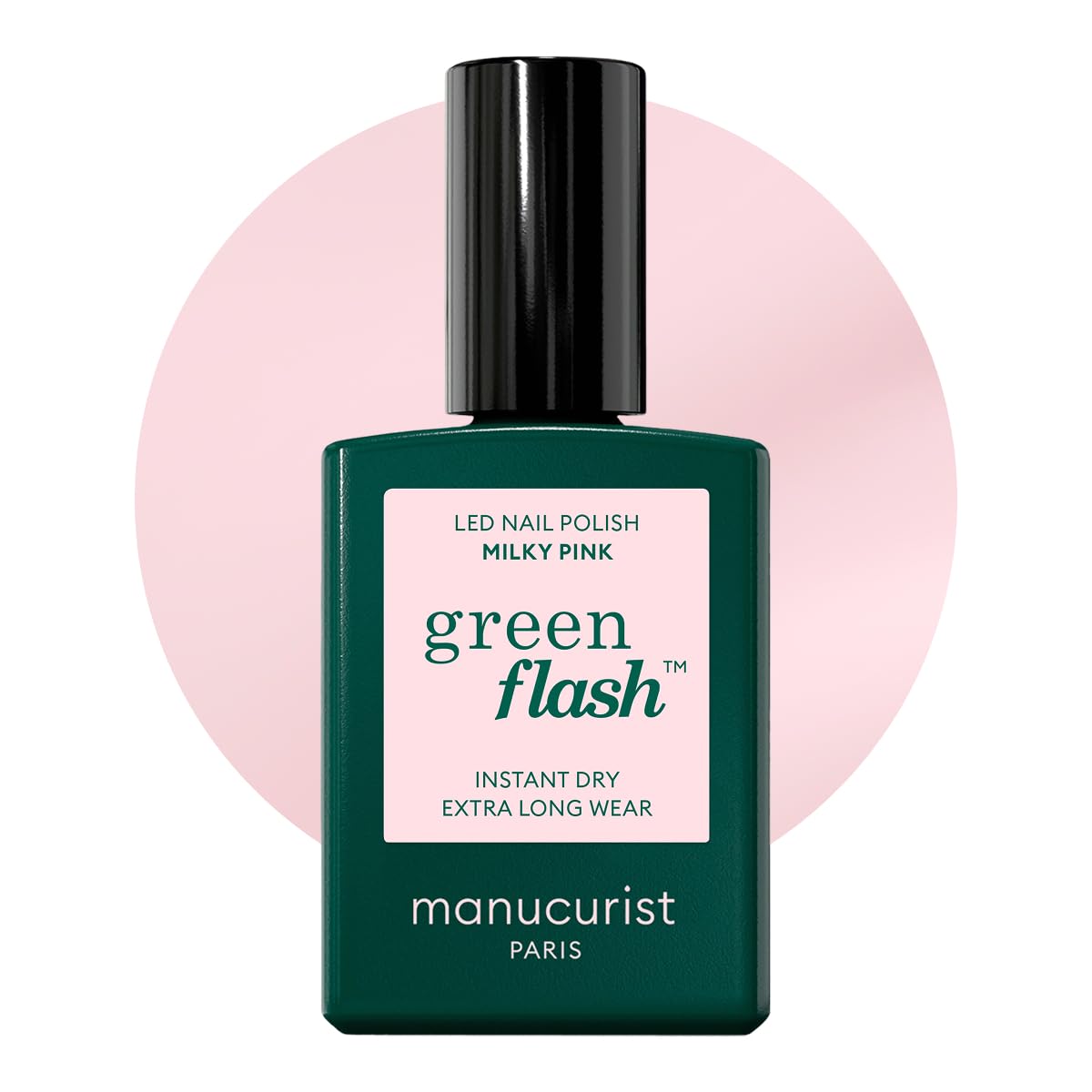 Manucurist bottle front view showing Milky Pink shade and clean formula benefit