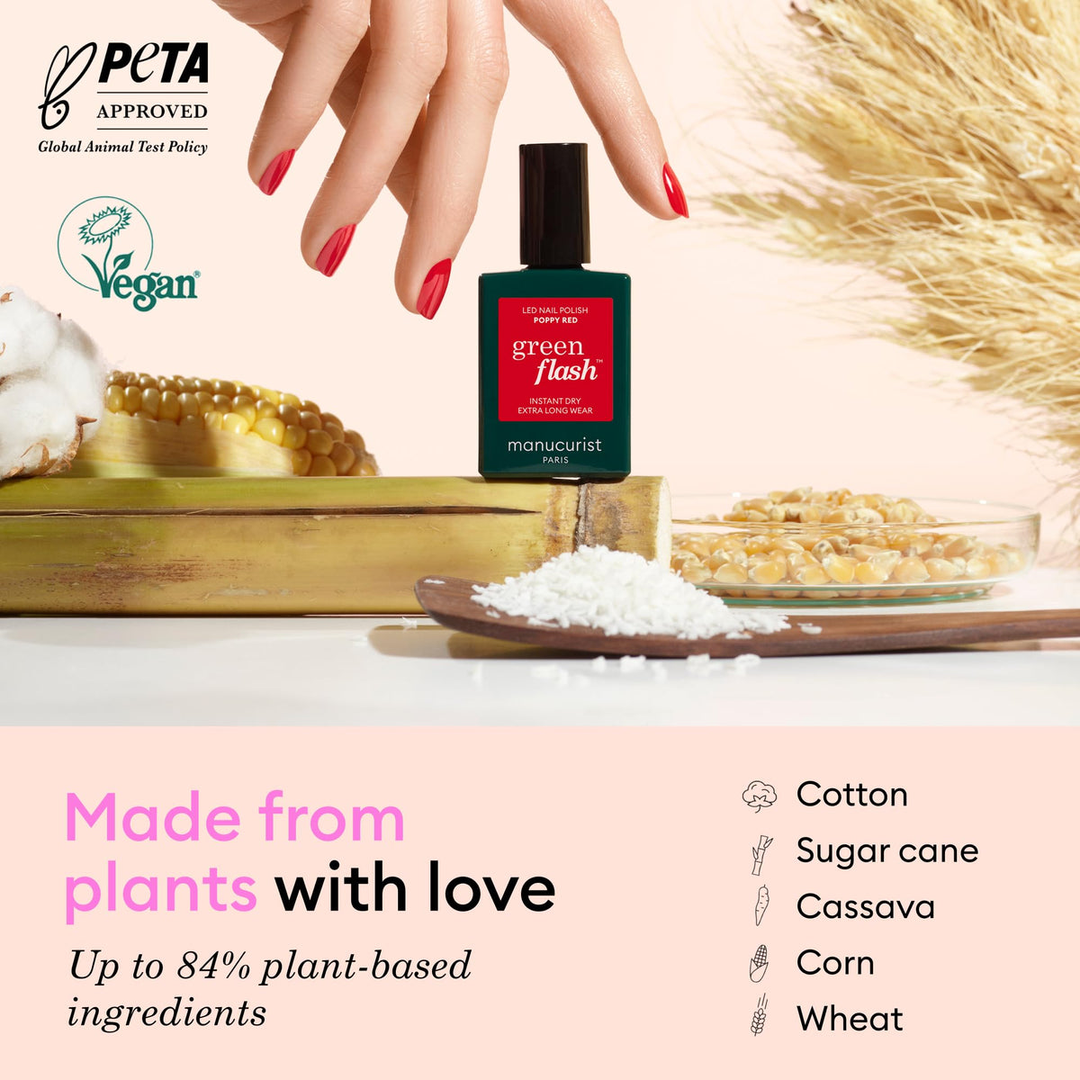 Manucurist Milky Pink worn on natural nails in lifestyle scene for polished look