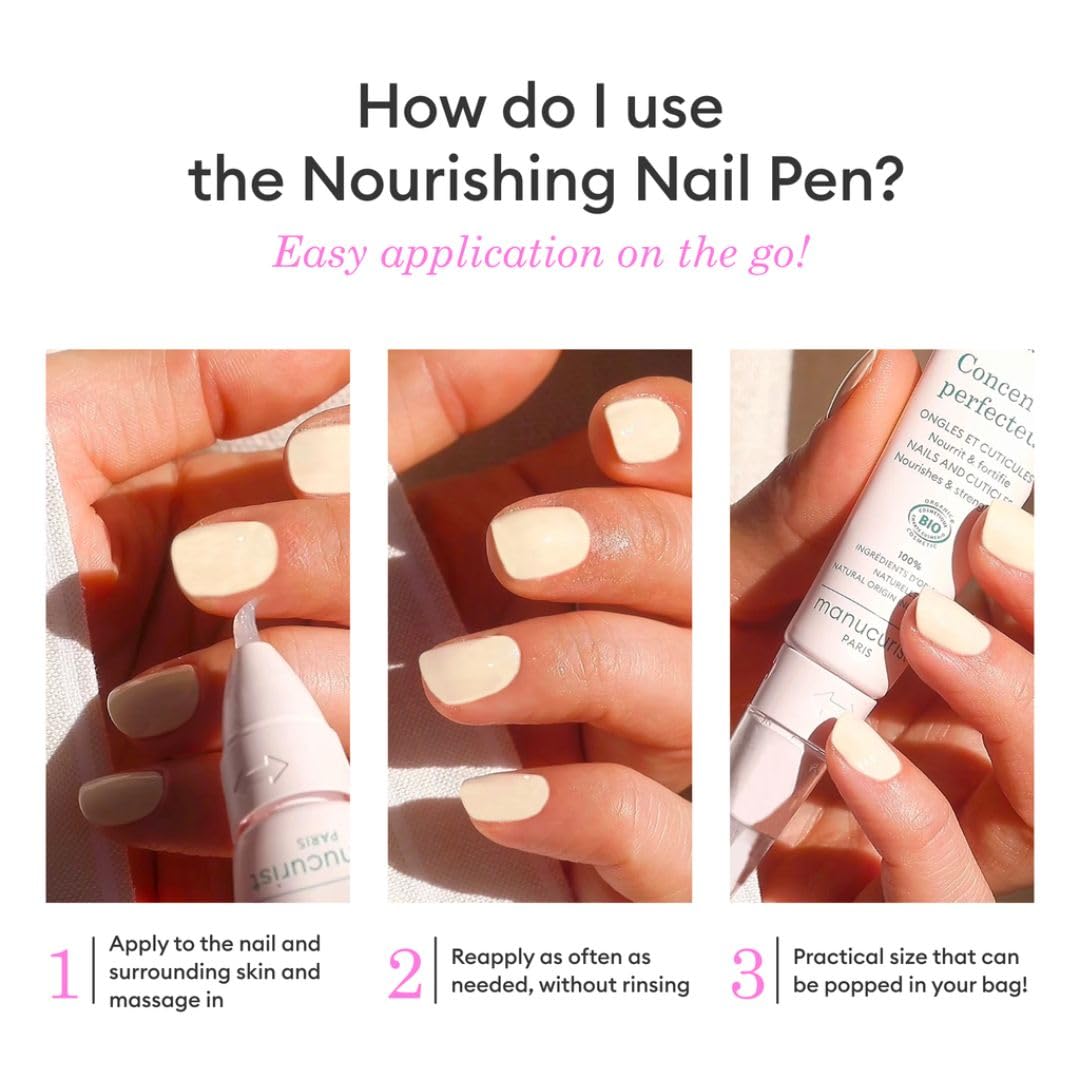 Manucurist oil texture on fingertip demonstrating hydration and non-greasy absorption
