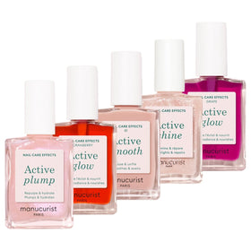 Manucurist full five-piece set front view showing each Active polish and packaging benefits