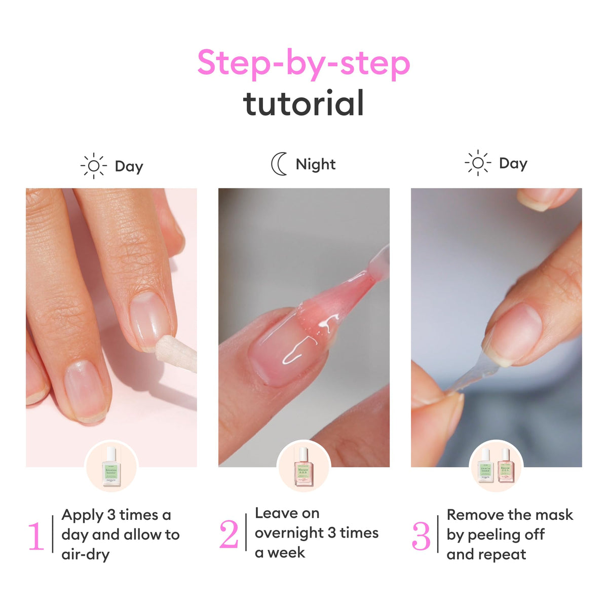 Manucurist peeled-off mask layer removed from nail showing easy removal and renewed surface