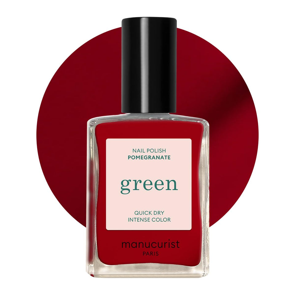 Manucurist bottle front packaging showing rosy red shade and eco-friendly label benefit
