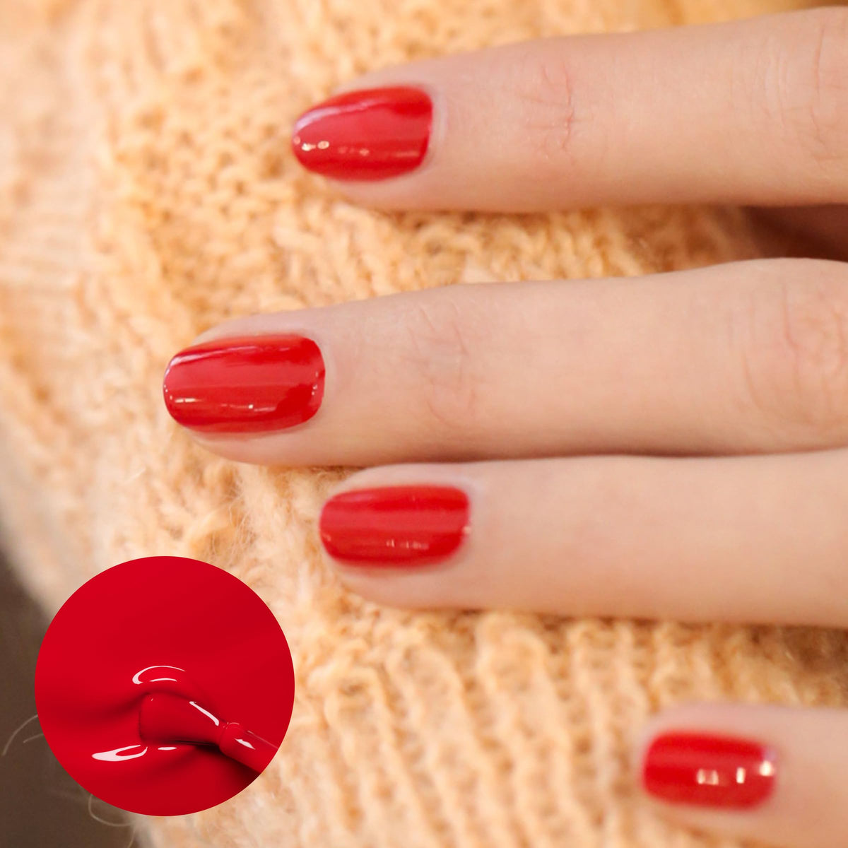 Manucurist brush applying Poppy Red for smooth, streak-free application benefit