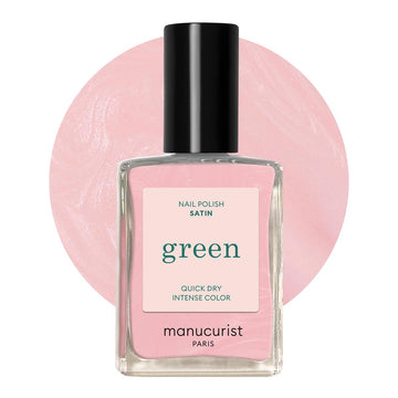 Manucurist Satin front bottle showing pearly pale pink and eco-friendly look