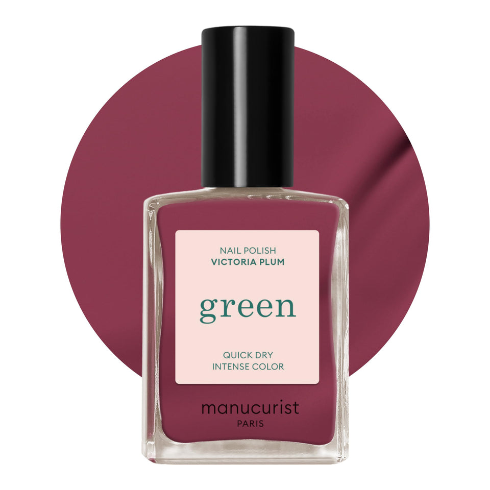 Manucurist Victoria Plum front bottle showing rich plum color and eco-friendly formula benefit