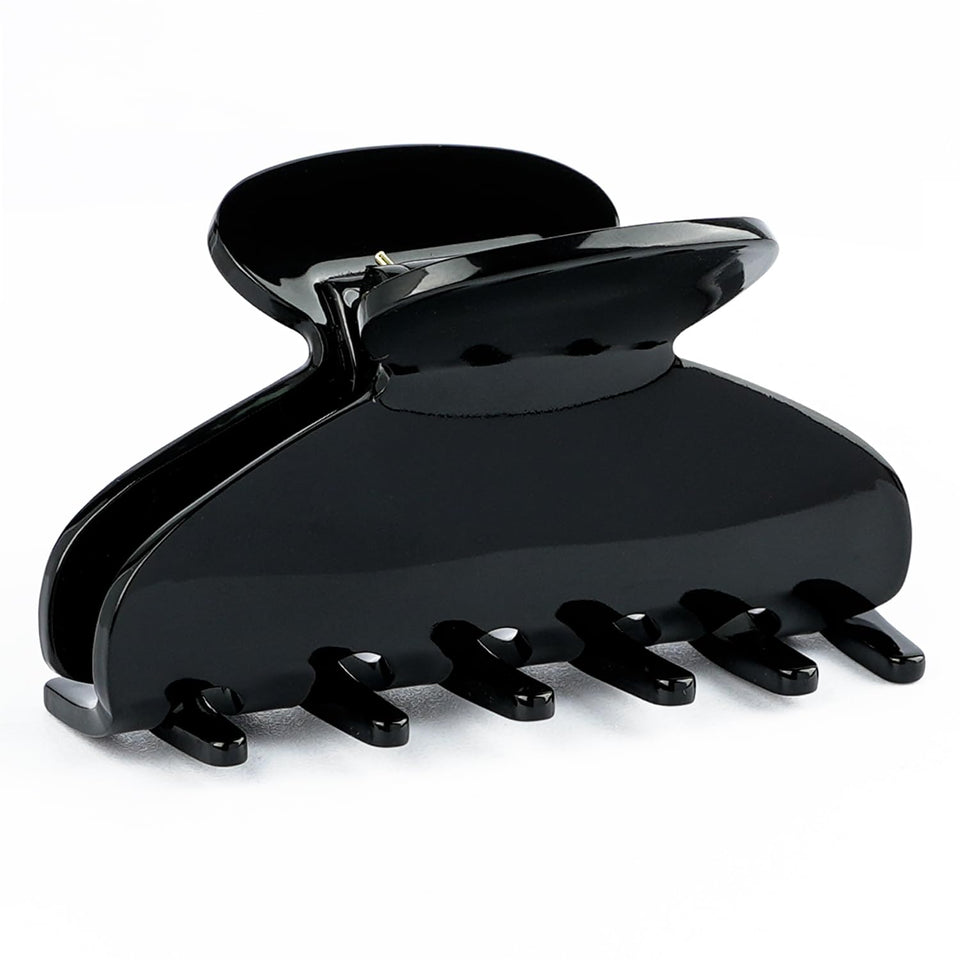MAORULU front view of black acetate clip shows sleek polished finish and elegant hold