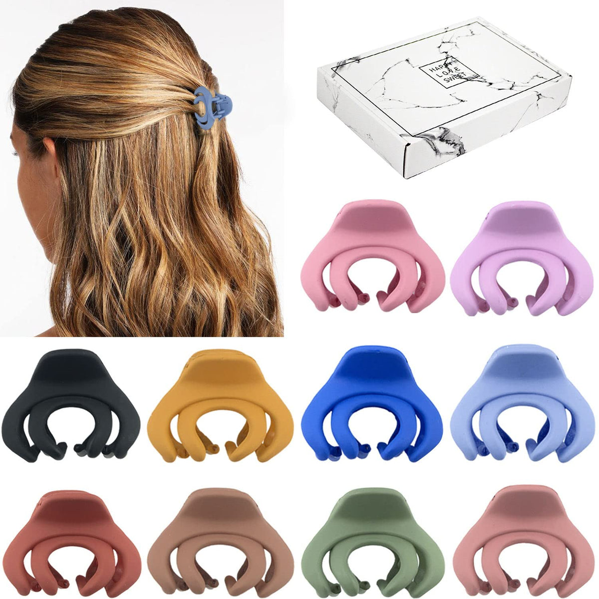 MAORULU front packaging showing ten colorful matte mini clips, tidy storage benefit