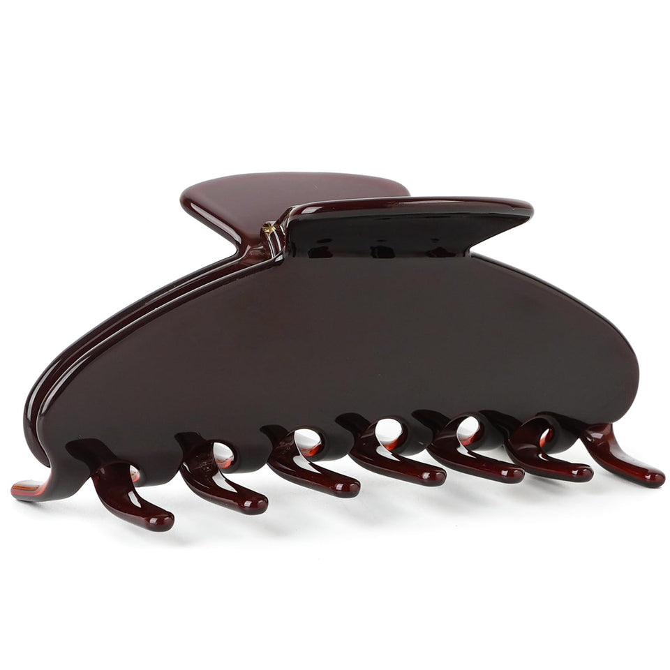 MAORULU front view of dark brown clip showing shape and glossy finish, stylish durability