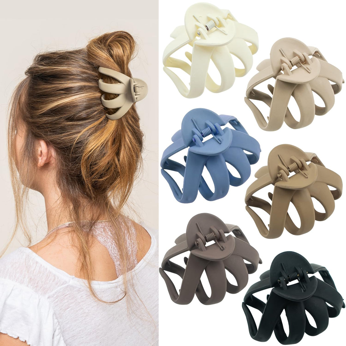 MAORULU front view of six neutral-colored clips showing size and set