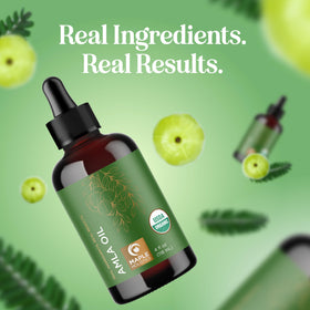 Maple Holistics amla oil in bathroom setting suggesting daily routine use